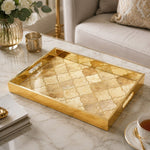 Moroccan Quatrefoil Gold Decorative Tray, 40x30cm Tempered Glass - MintiHome
