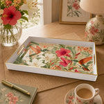 Hummingbird Lily Hibiscus Floral Decorative Tray with Gold Trim - MintiHome