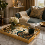 Diwali Peacock Decorative Tray with Gold Frame - Minti Home - MintiHome