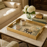 Indian Palace Elephant Procession Decorative Tray with Mughal Architecture and Gold Frame | Minti Home - MintiHome