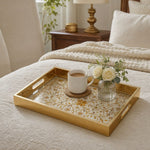 Orange Floral Scrollwork Gold Decorative Tray with Mughal Petals and Gold Frame | Minti Home - MintiHome