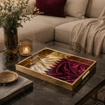 Qatar Flag Silk Glass Serving Tray – Maroon Filigree - MintiHome