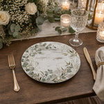 Eucalyptus Wreath Decorative Plate – Rustic White Wood Charger with Green Botanical Ring - MintiHome