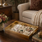 Islamic Mosque Embroidery Gold Decorative Tray with Green Domes and Gold Frame | Minti Home - MintiHome