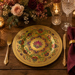Diwali Lotus Mandala Gold Charger Plate – Decorative Under Plate with Paisley & Lotus Medallion for Festive Dinner - MintiHome