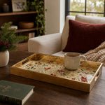 Christmas Poinsettia Holly Glass Serving Tray with Gold Frame, 40x30cm - MintiHome