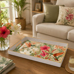 Hummingbird Lily Hibiscus Floral Decorative Tray with Gold Trim - MintiHome