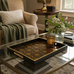 Islamic Geometric Serving Tray, Black Gold Moroccan Tile Pattern - MintiHome