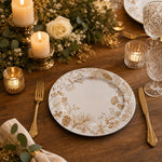 Thanksgiving Gold Botanical Charger Plate – Pine Cone & Oak Leaf Holiday Table Decor - MintiHome
