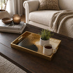 Modern Gold Swirl Abstract Decorative Tray with Black Accents | Minti Home - MintiHome