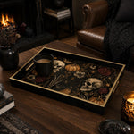 Gothic Halloween Skull Tray with Black Gold Frame & Pumpkin Roses - MintiHome