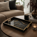 Black and Gold Marble Decorative Tray with Metallic Frame - MintiHome
