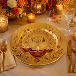 Happy Diwali Diya Hanging Beads Charger Plate – Gold Electroplated Round Under Plate for Festival Table - MintiHome