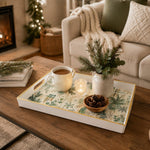 White Gold Watercolor Christmas Plaid Tray with Pine and Snowflakes - MintiHome