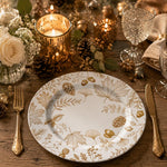 Thanksgiving Gold Maple & Pine Cone Charger Plate – Autumn Botanical Holiday Decor - MintiHome
