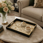 Elegant Floral Decorative Tray with Gold Accents - MintiHome