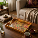 Diwali Floral Paisley Tray with Lotus & Diyas - Gold Frame - Minti Home - MintiHome