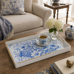 White Gold Blue and White Chinoiserie Peony Decorative Tray - MintiHome