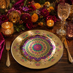 Diwali Mandala Floral Charger Plate – Gold Electroplated Decorative Under Plate for Festive Table - MintiHome