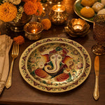 Diwali Ganesha Gold Charger Plate – Decorative Under Plate with Lord Ganesha & Paisley Border for Festive Dinner - MintiHome
