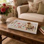 Floral Medallion Plastic Serving Tray – Golden Dotted Border - MintiHome
