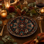 Autumn Mandala Charger Plate with Fall Leaves Pattern – Bohemian Thanksgiving Table Decor Set - MintiHome