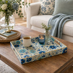 Blue Wildflower Plastic Serving Tray – White Daisy Border - MintiHome