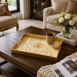 State of Qatar Glass Serving Tray – Gold Scrollwork Crest - MintiHome