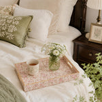 Blush Pink Vintage Rose Floral Plastic Serving Tray – Gold Border - MintiHome