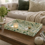 Green Eucalyptus Plastic Serving Tray – White Floral Border - MintiHome
