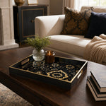 Islamic Geometric Serving Tray with Black Frame and Gold Medallions | Minti Home - MintiHome