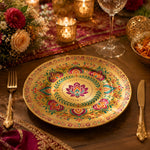 Diwali Lotus Mandala Charger Plate – Gold Electroplated Round Under Plate for Festive Dinner - MintiHome