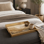 Deep Green Marble Gold Veins Decorative Tray with Copper Flecks and Gold Frame | Minti Home - MintiHome
