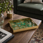 Emerald Malachite Gold Scrollwork Decorative Tray with Ornate Filigree Corners and Gold Frame | Minti Home - MintiHome