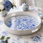 White Gold Blue and White Chinoiserie Peony Decorative Tray - MintiHome