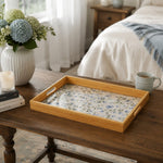Elegant Blue Floral Decorative Tray with Wooden Frame - MintiHome
