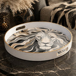 White Gold Stylized Lion Face Decorative Tray Modern Boho Animal - MintiHome