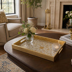 Orange Floral Scrollwork Gold Decorative Tray with Mughal Petals and Gold Frame | Minti Home - MintiHome