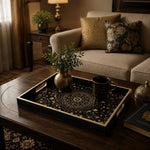 Islamic Geometric Decorative Tray - Gold and Black Arabesque - MintiHome