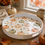 Watercolor Pumpkin Fall Harvest Decorative Tray with Gold Trim - MintiHome
