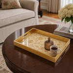Gold Rose Damask Decorative Tray with Heraldic Florals and Gold Frame | Minti Home - MintiHome