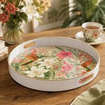 Hummingbird Lily Hibiscus Floral Decorative Tray with Gold Trim - MintiHome