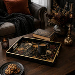Gothic Halloween Skull Tray with Black Gold Frame & Pumpkin Roses - MintiHome