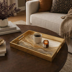 Deep Green Marble Gold Veins Decorative Tray with Copper Flecks and Gold Frame | Minti Home - MintiHome