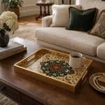 Persian Mandala Glass Serving Tray with Gold Frame - MintiHome