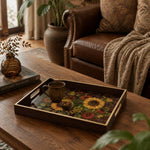 Sunflower Floral Decorative Serving Tray, Glass Platter - MintiHome