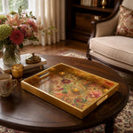 Diwali Floral Paisley Tray with Lotus & Diyas - Gold Frame - Minti Home - MintiHome