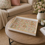 Bunny Floral Decorative Tray with Gold Frame - MintiHome