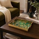 Emerald Malachite Gold Scrollwork Decorative Tray with Ornate Filigree Corners and Gold Frame | Minti Home - MintiHome