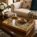 Moroccan Geometric Star Decorative Tray with Gold Frame and Tile Motifs | Minti Home - MintiHome